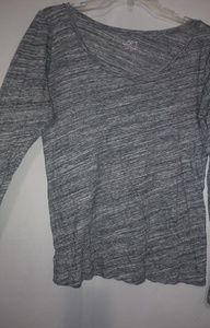 LOFT Gray Heathered Scoop Neck Top M
